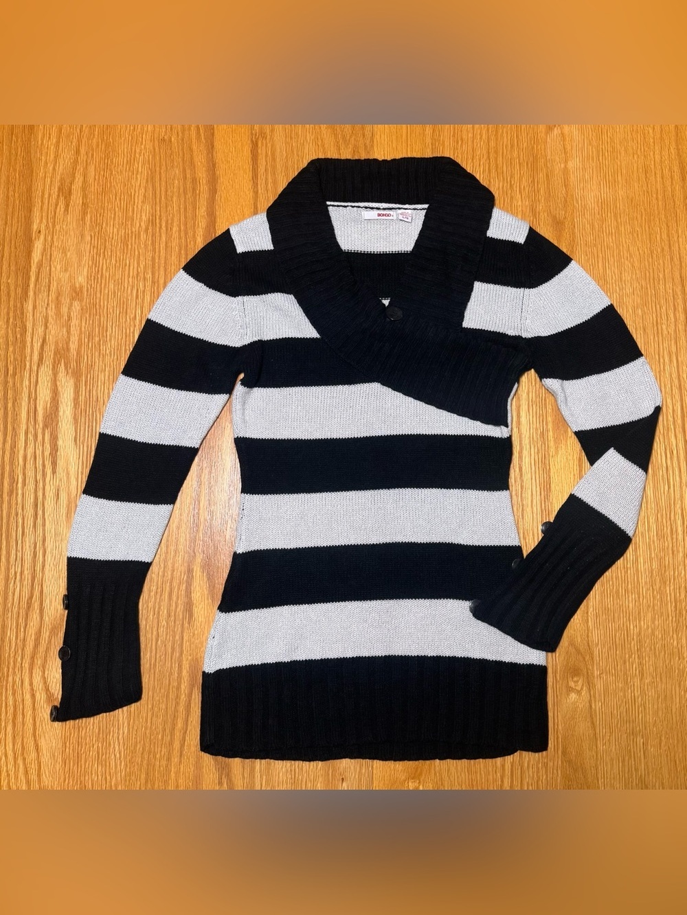 BONGO Black and White Striped Cowl-Neck Sweater